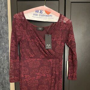 Ax Paris Red Lace Wrap Midi Dress - Size 8 New With Tags - Holidays!!